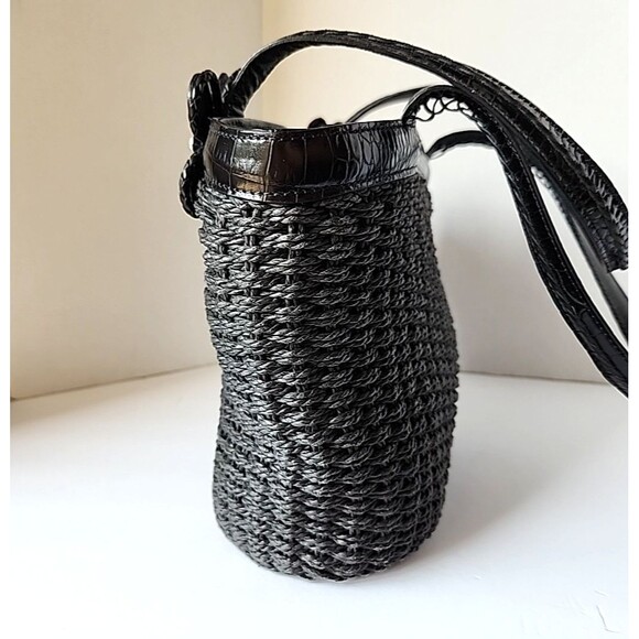 Brighton Twilight Straw Handbag Black Rhinestone Embellished Double Handles Tote - Picture 4 of 13